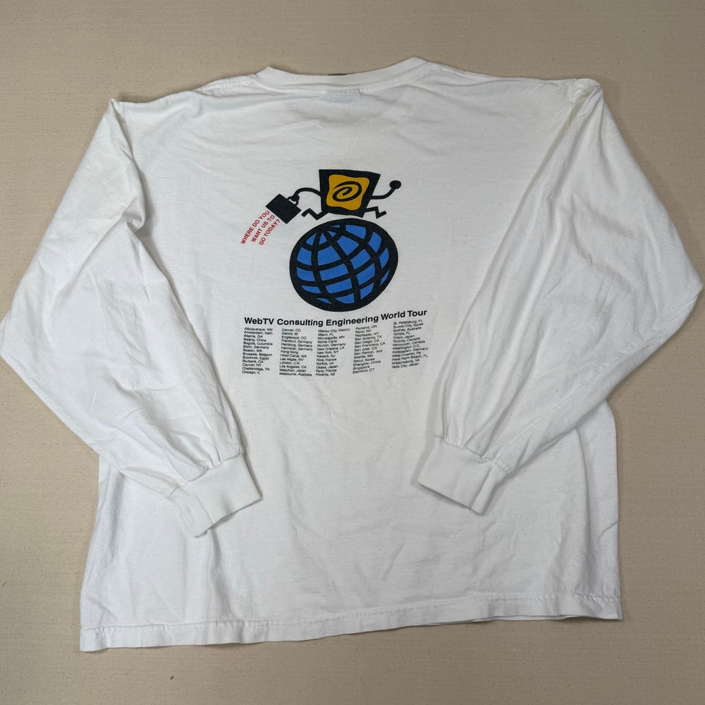 Vintage Microsoft WebTV World Tour Shirt Long Sleeve Oneita Power White XL Tech